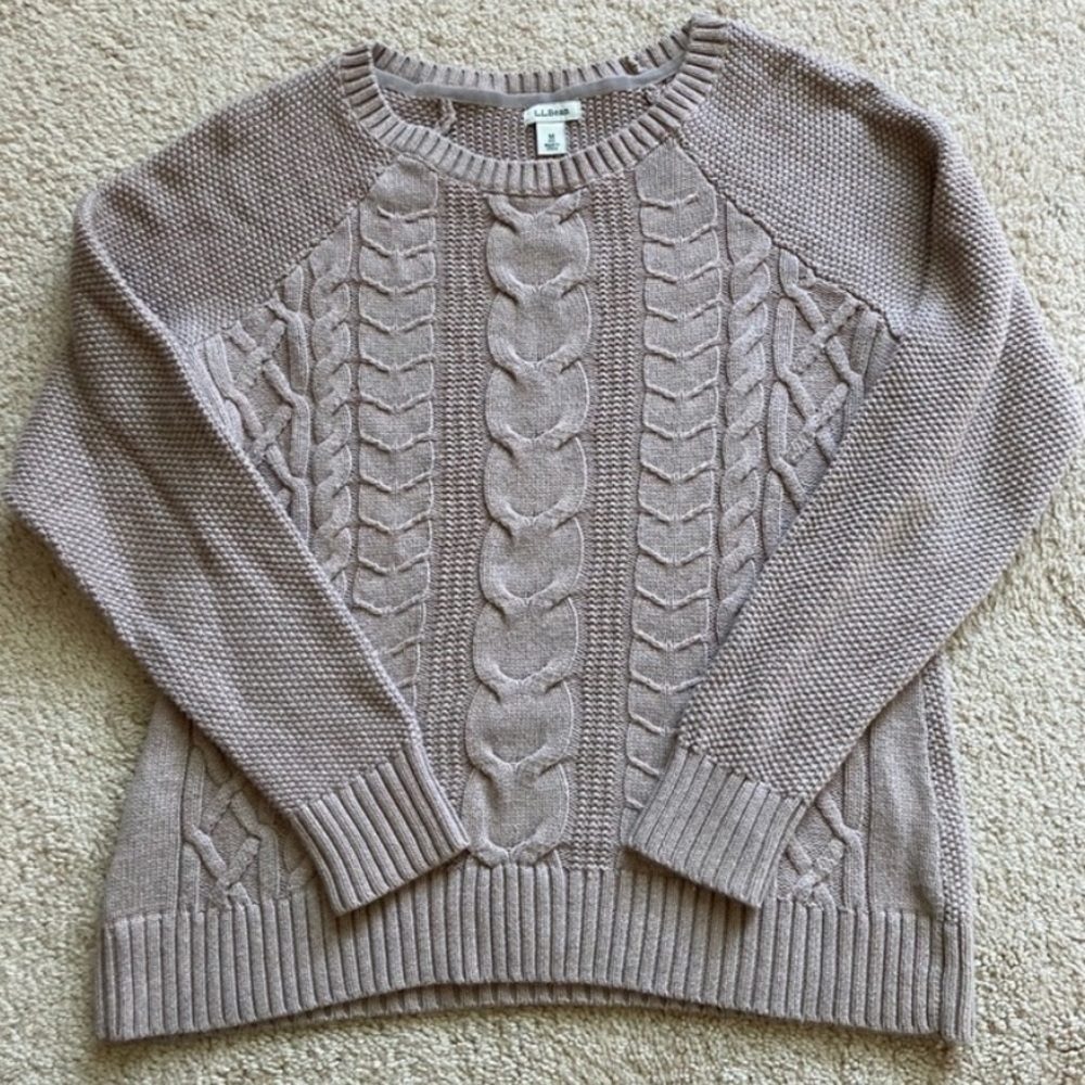 L.L. Bean Taupe Cable Knit cotton Sweater